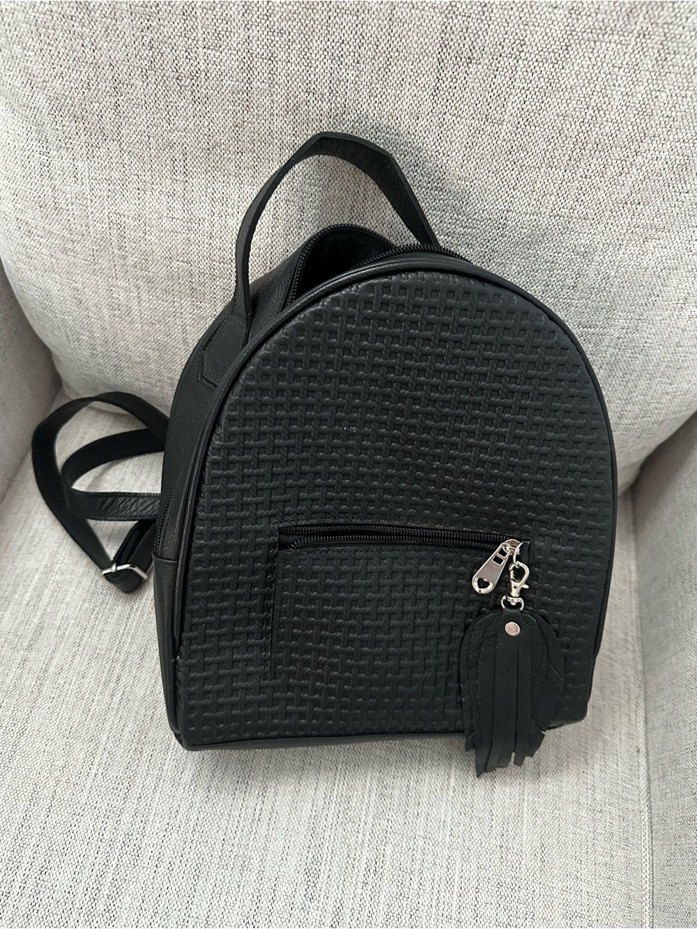 Women's Black Textured Mini Backpack - Stylish Everyday Bag